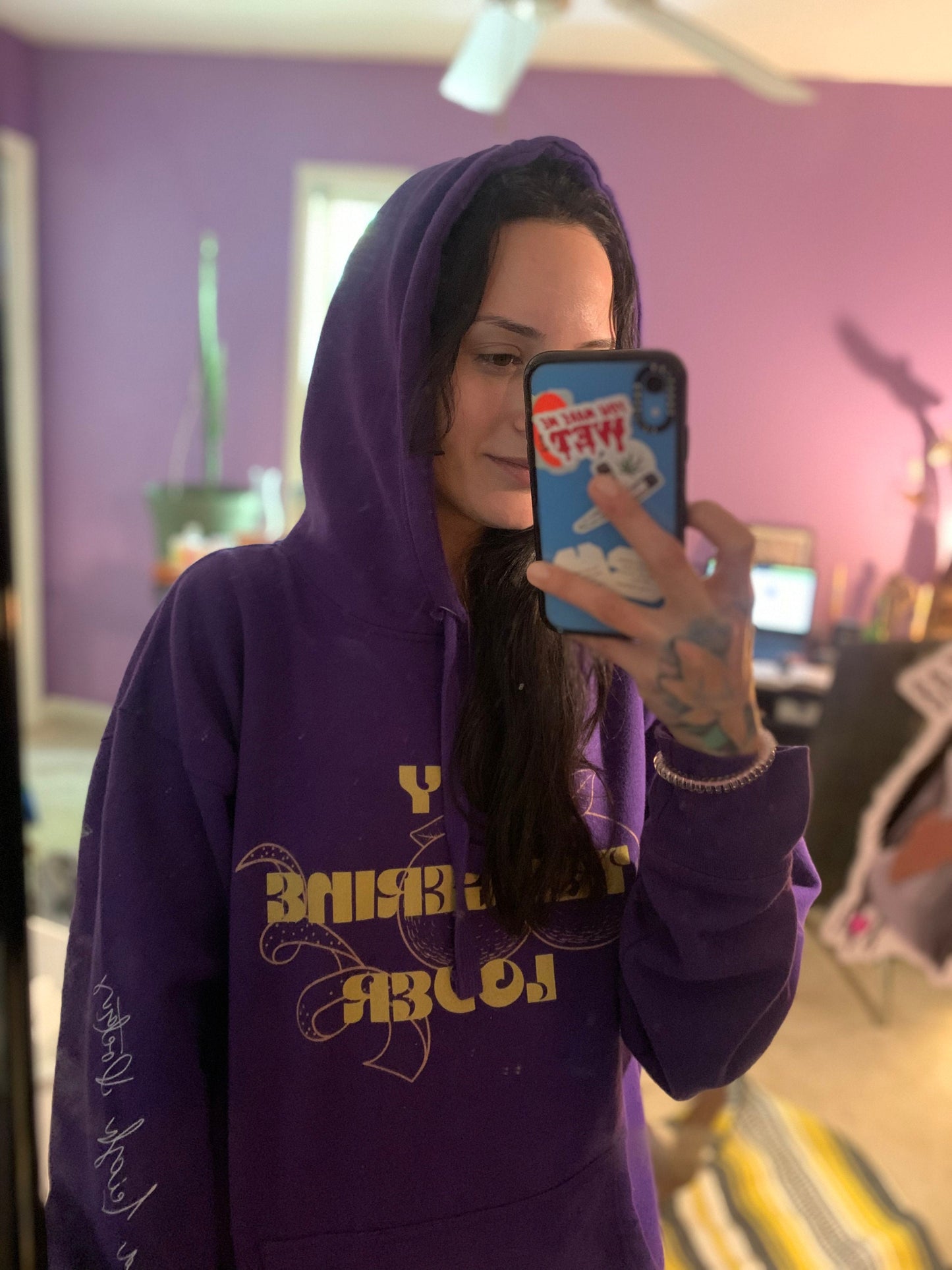 my tangerine lover , purple poetry hoodie for cozy moments