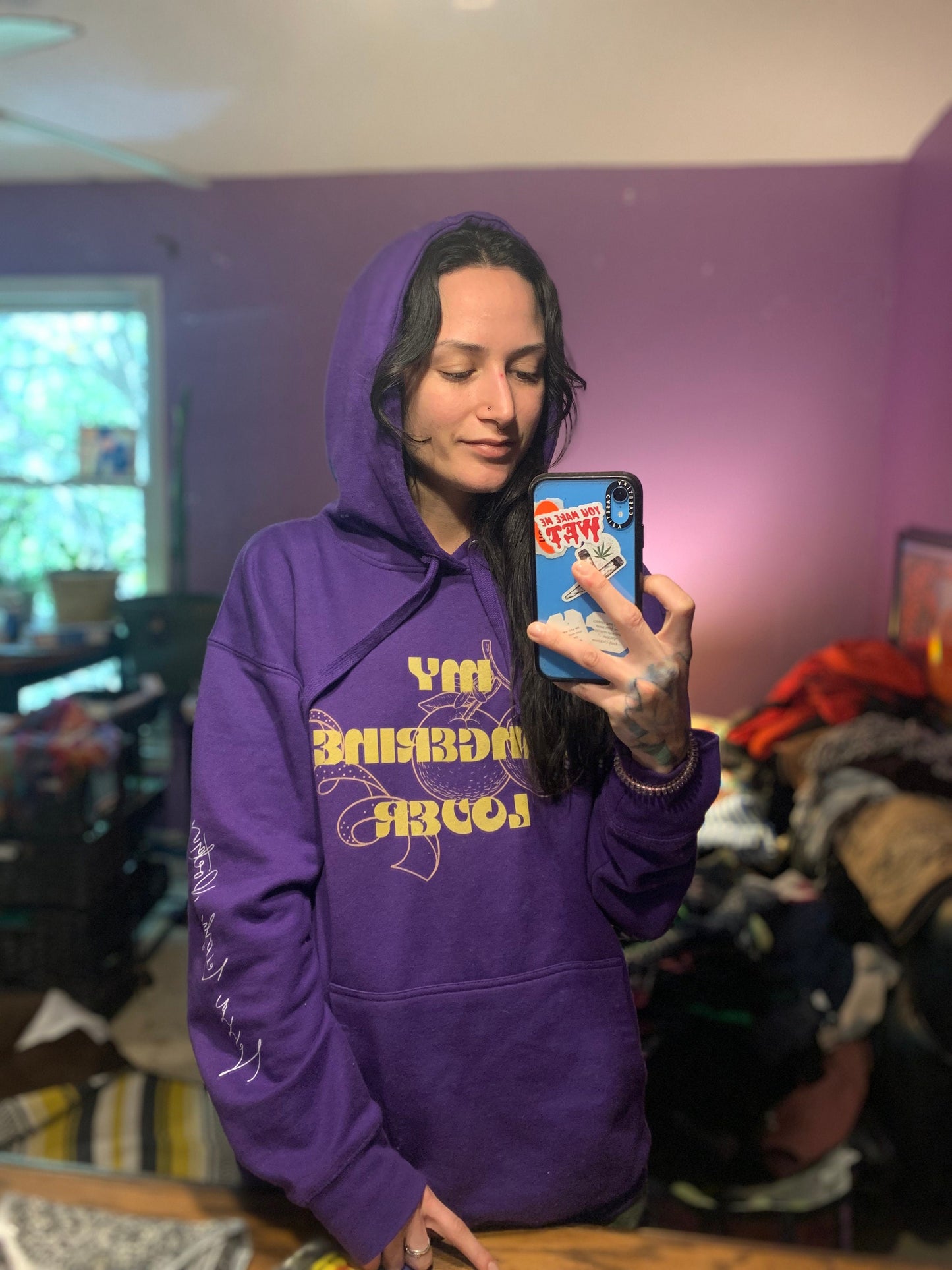 my tangerine lover , purple poetry hoodie for cozy moments