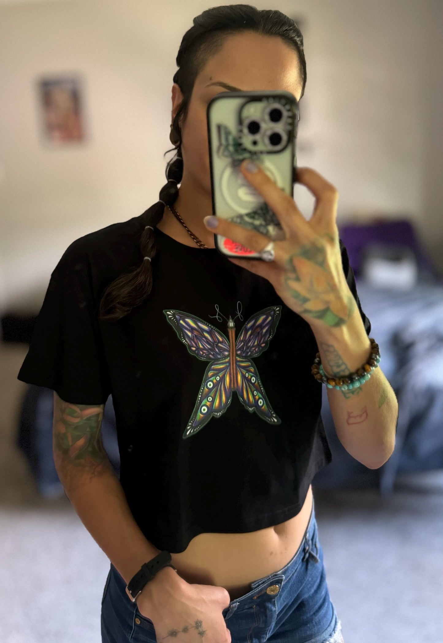 branded butterfly crop top